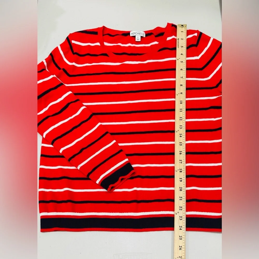 J.crew Mercantile‎ Sweater Large Coral Pink & Navy Stripe Preppy Classic